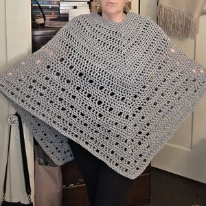 Gray Crochet Poncho